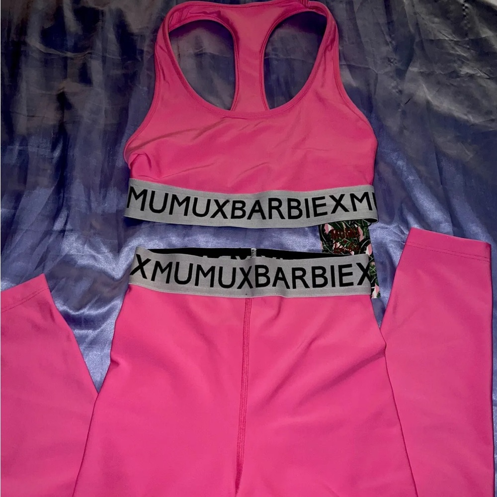 mumu x barbie Pink Matching Set Sport Top & Leggings Size Small